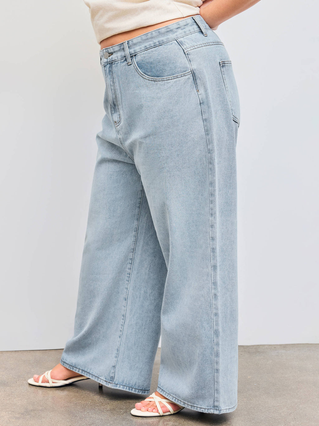Denim Solid Women's High-Waist Wide-Leg Jeans Baby Blue | WL90 - view 5