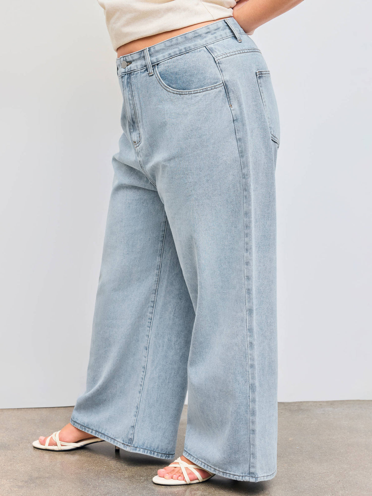 Denim Solid Women's High-Waist Wide-Leg Jeans Baby Blue | WL90 - view 5