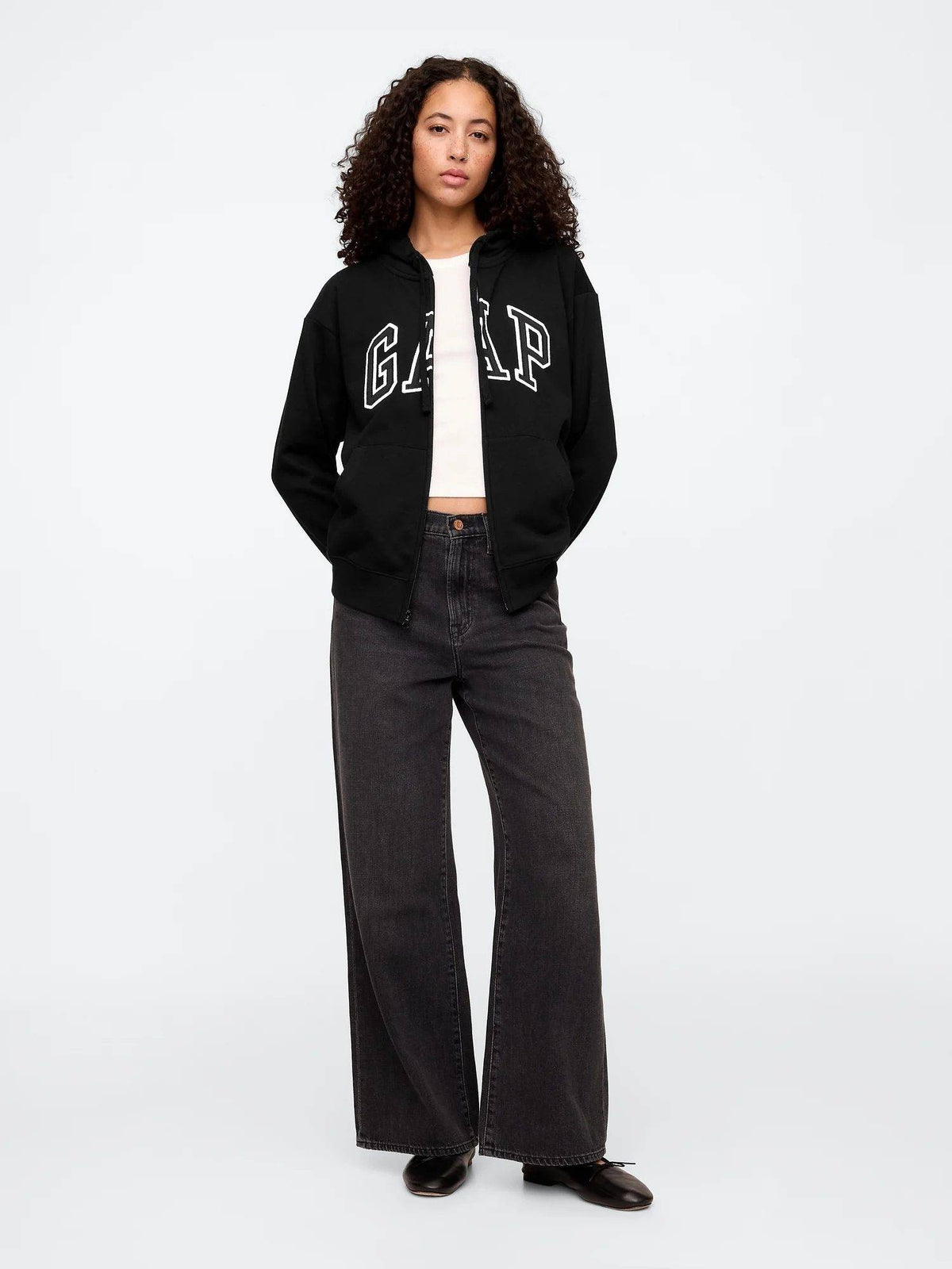 Black Women's Relaxed Fit Logo Zip-Front Hoodie | SS90 - view 4