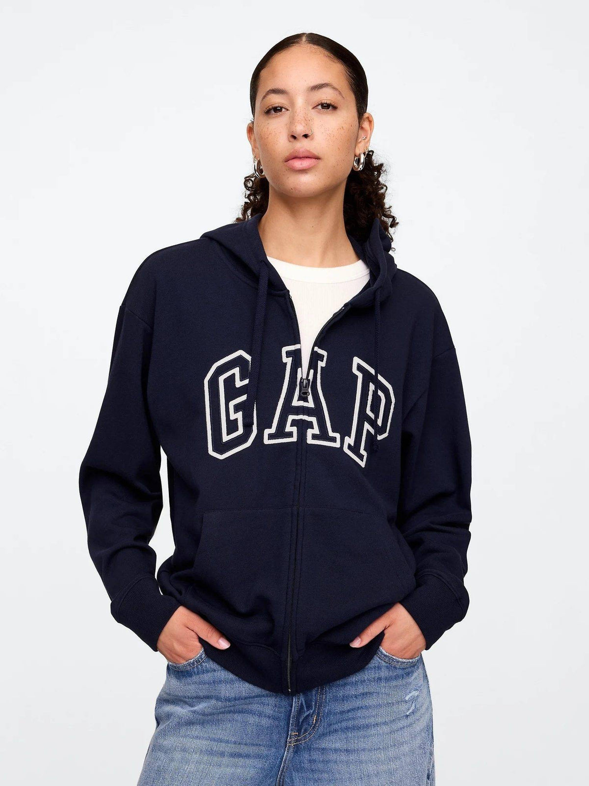 Black Women's Relaxed Fit Logo Zip-Front Hoodie | SS90 - view 10
