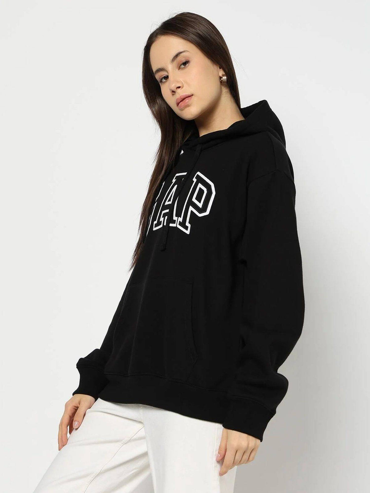 Black Women's Oversized Fit Logo Hoodie | HD56 - view 3
