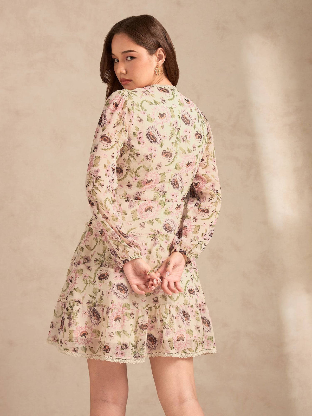 Multi Floral Printed Dress with Lace Detailing | D56 - view 5