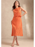 Orange Sleeveless Schiffli Midi Dress | D56 - view 1