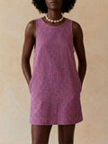 Sleeveless Cotton Check Purple Dress | D56 - view 1
