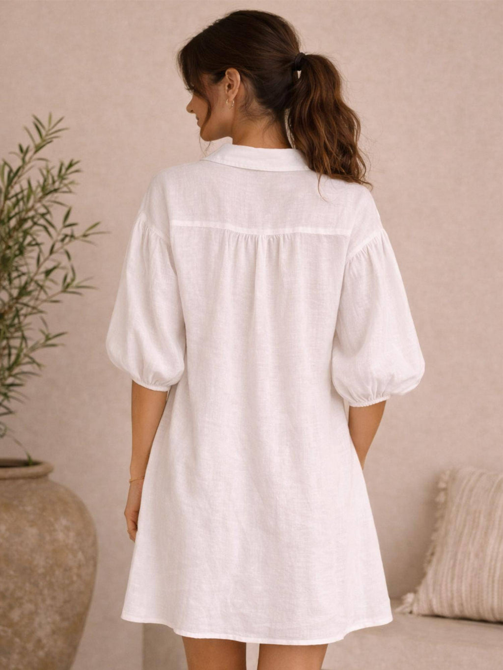 Linen Blend White Dress | D56 - view 2