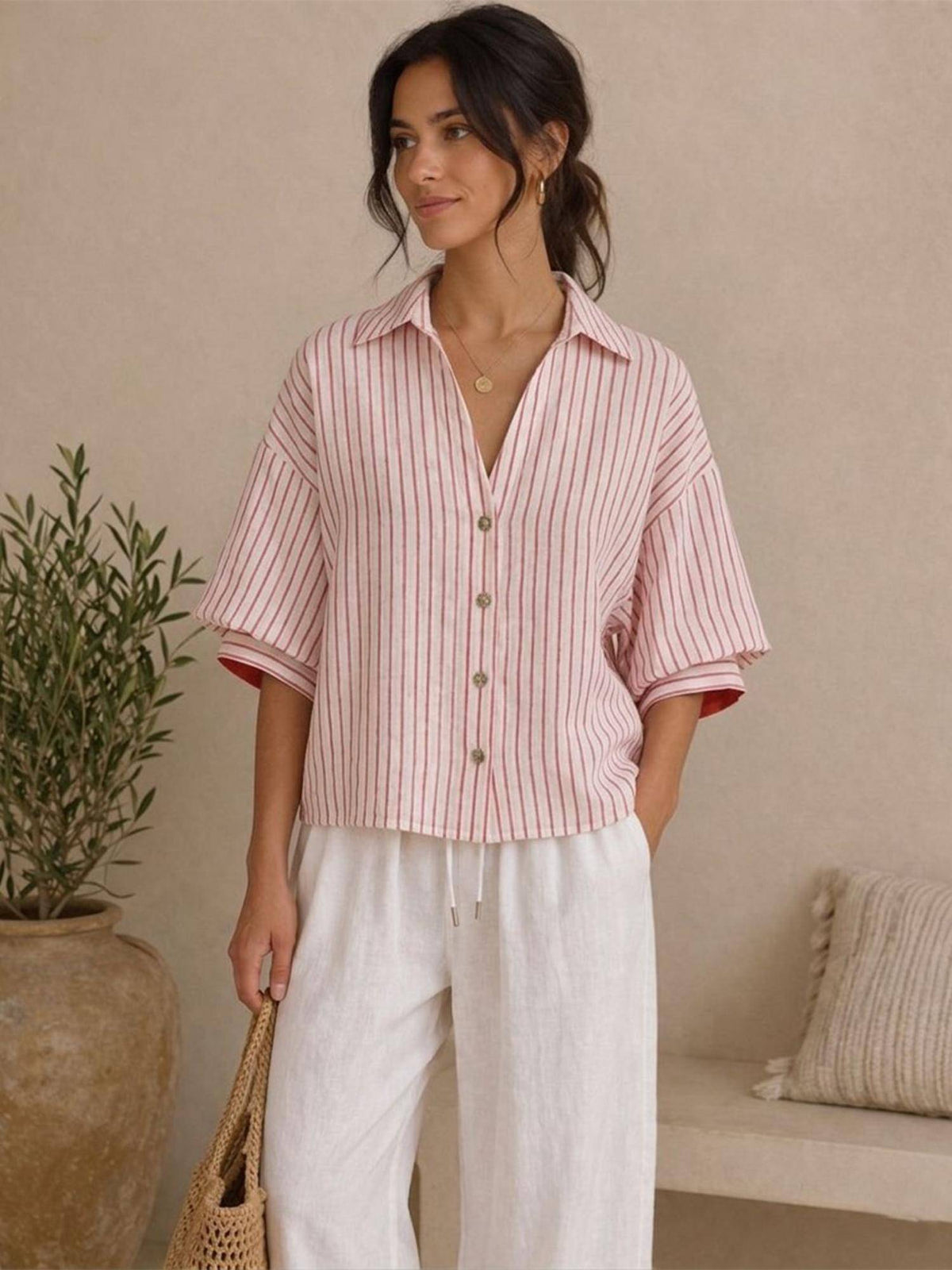 Cotton Stripe Pink Shirt | S67 - view 1