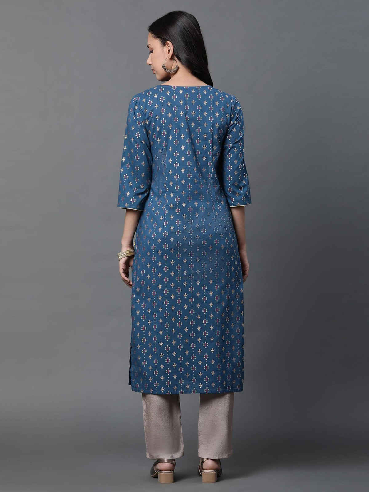 Blue Printed Straight Kurta | U3S - view 4