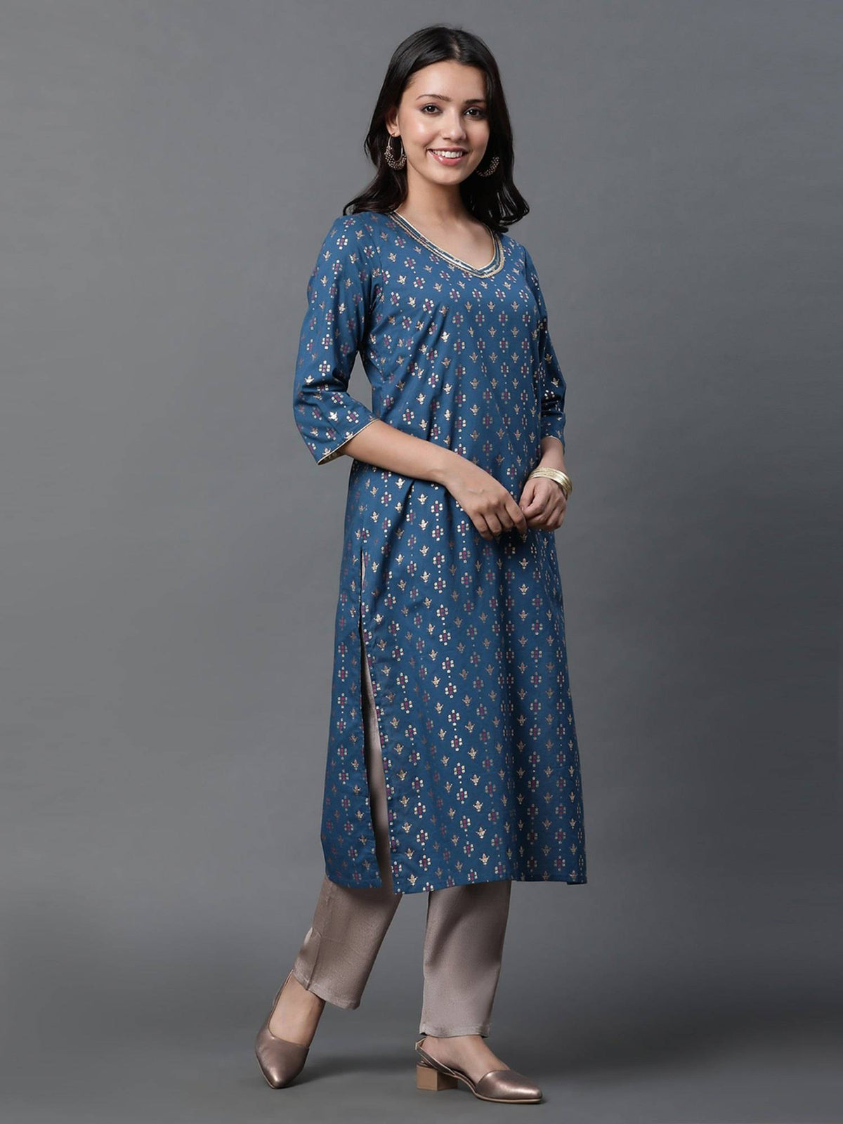 Blue Printed Straight Kurta | U3S - view 5