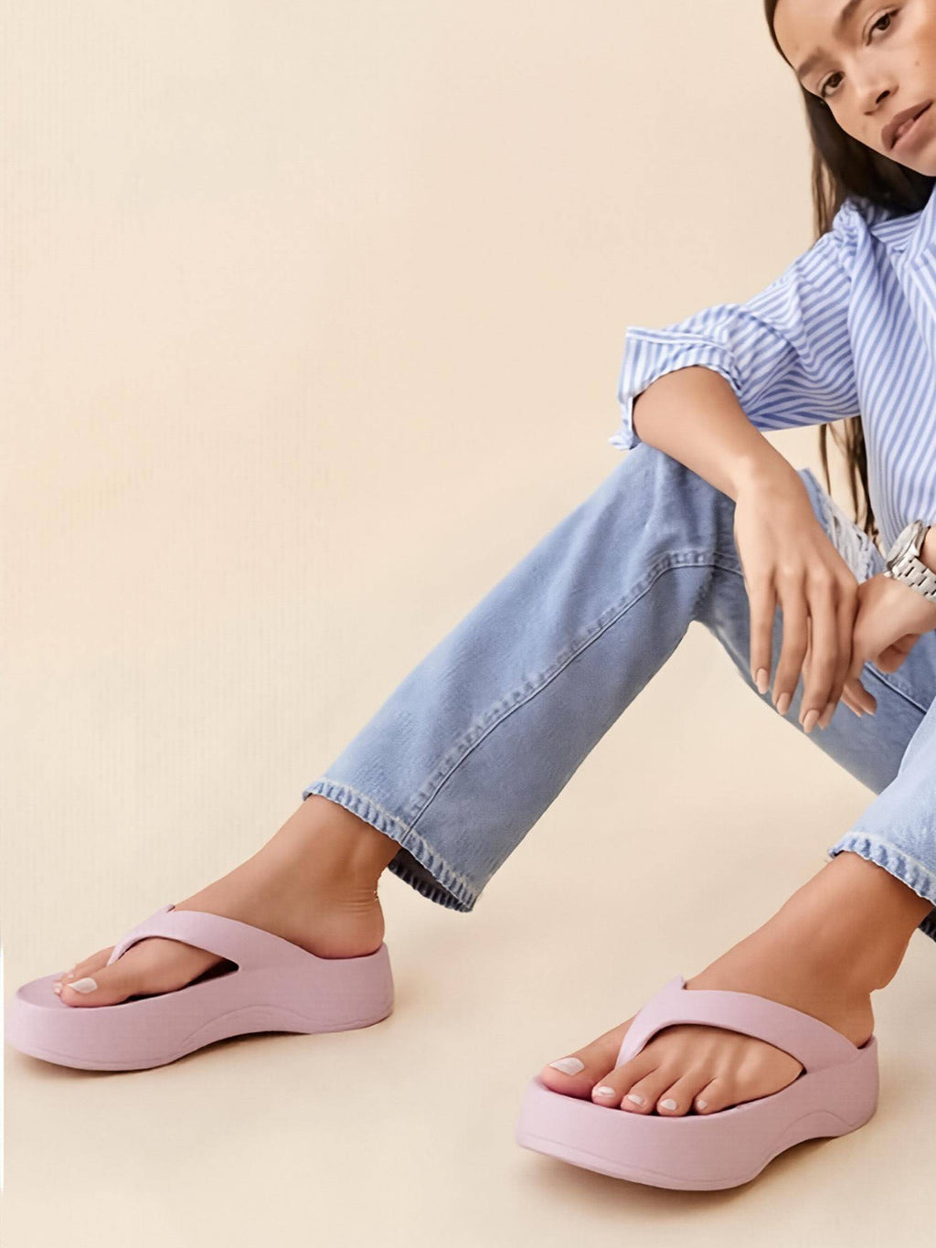 Women's Elevated Jelly Platform Thong Sandals | SD89 - view 9