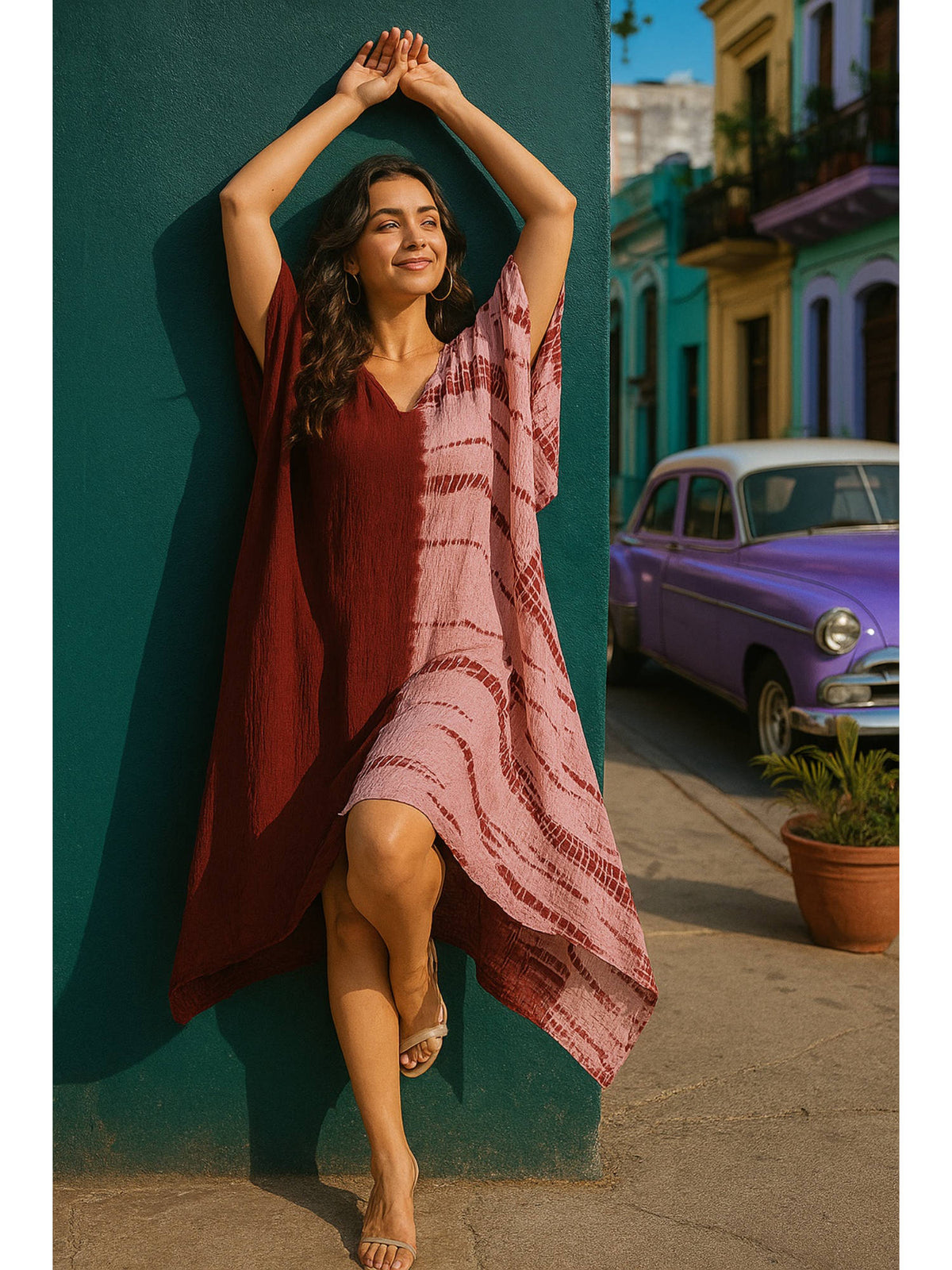 Women Handcrafted Tie-Dye Rayon Loose Fit Kaftan Blue Dress | D56 - view 18