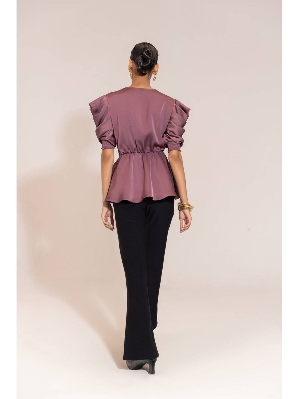 Satin Peplum Top with Statement Belt | pt51 - view 2