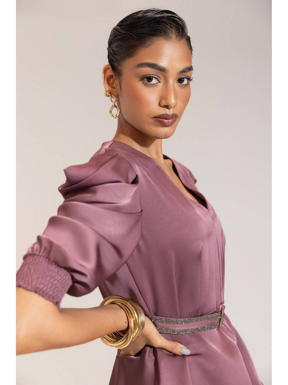 Satin Peplum Top with Statement Belt | pt51 - view 5