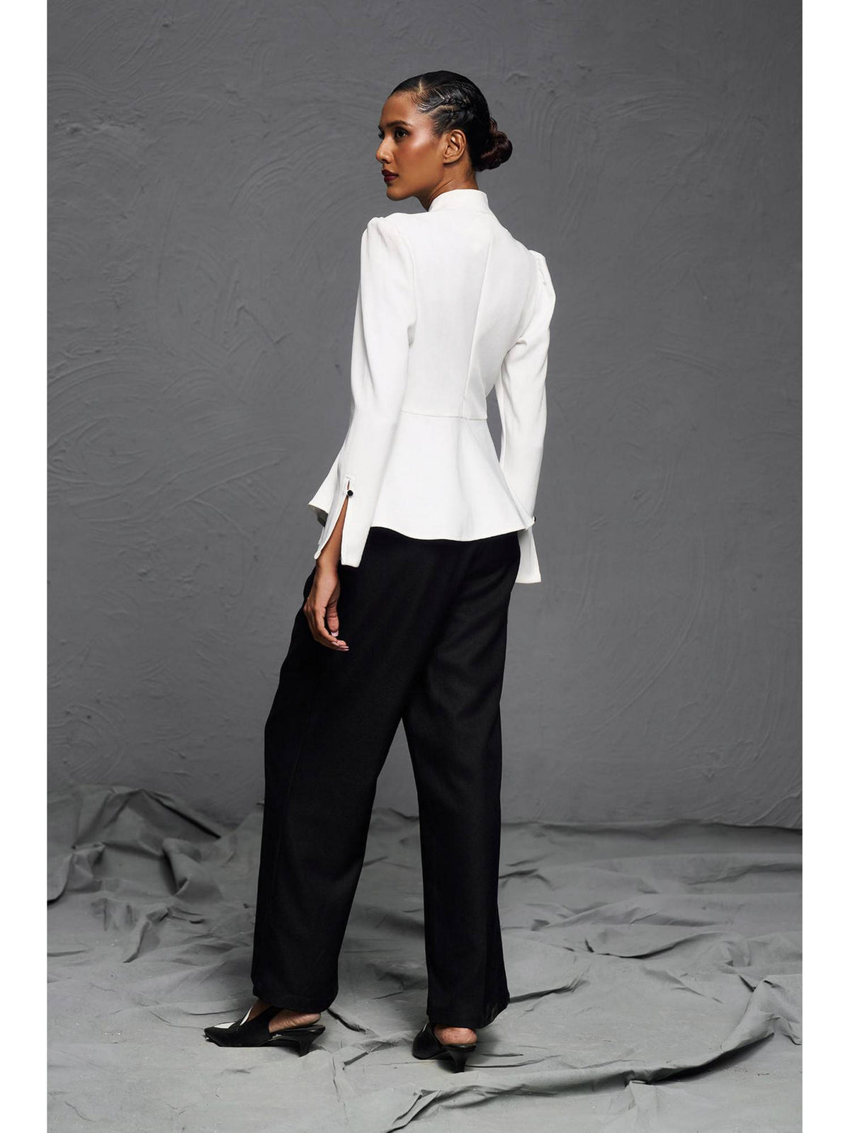 White Thick Woven Peplum Top | pt51 - view 2