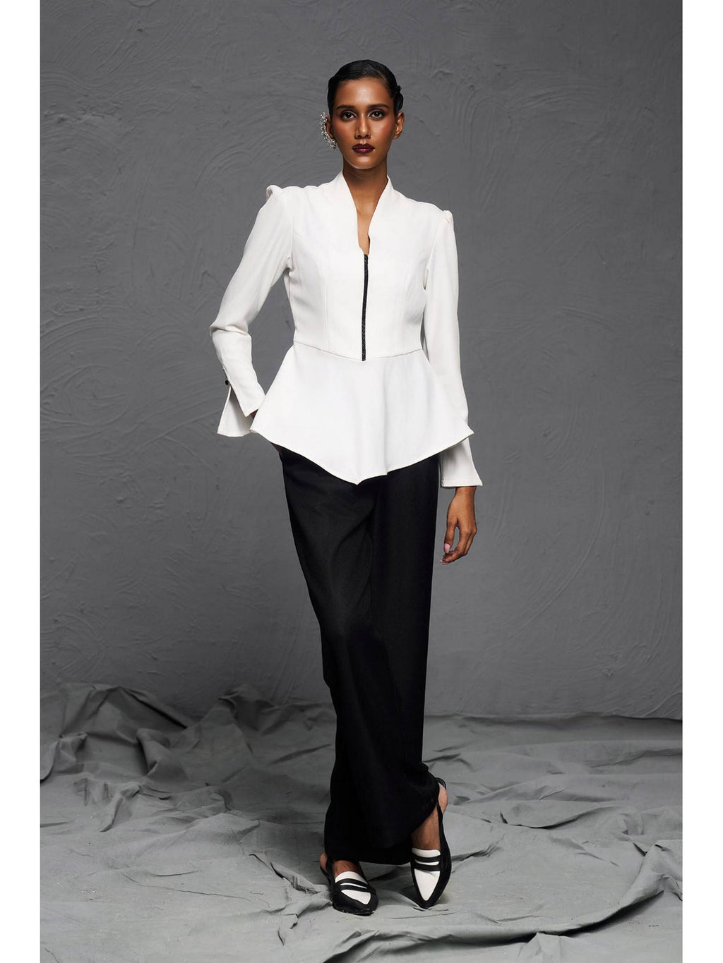 White Thick Woven Peplum Top | pt51 - view 3