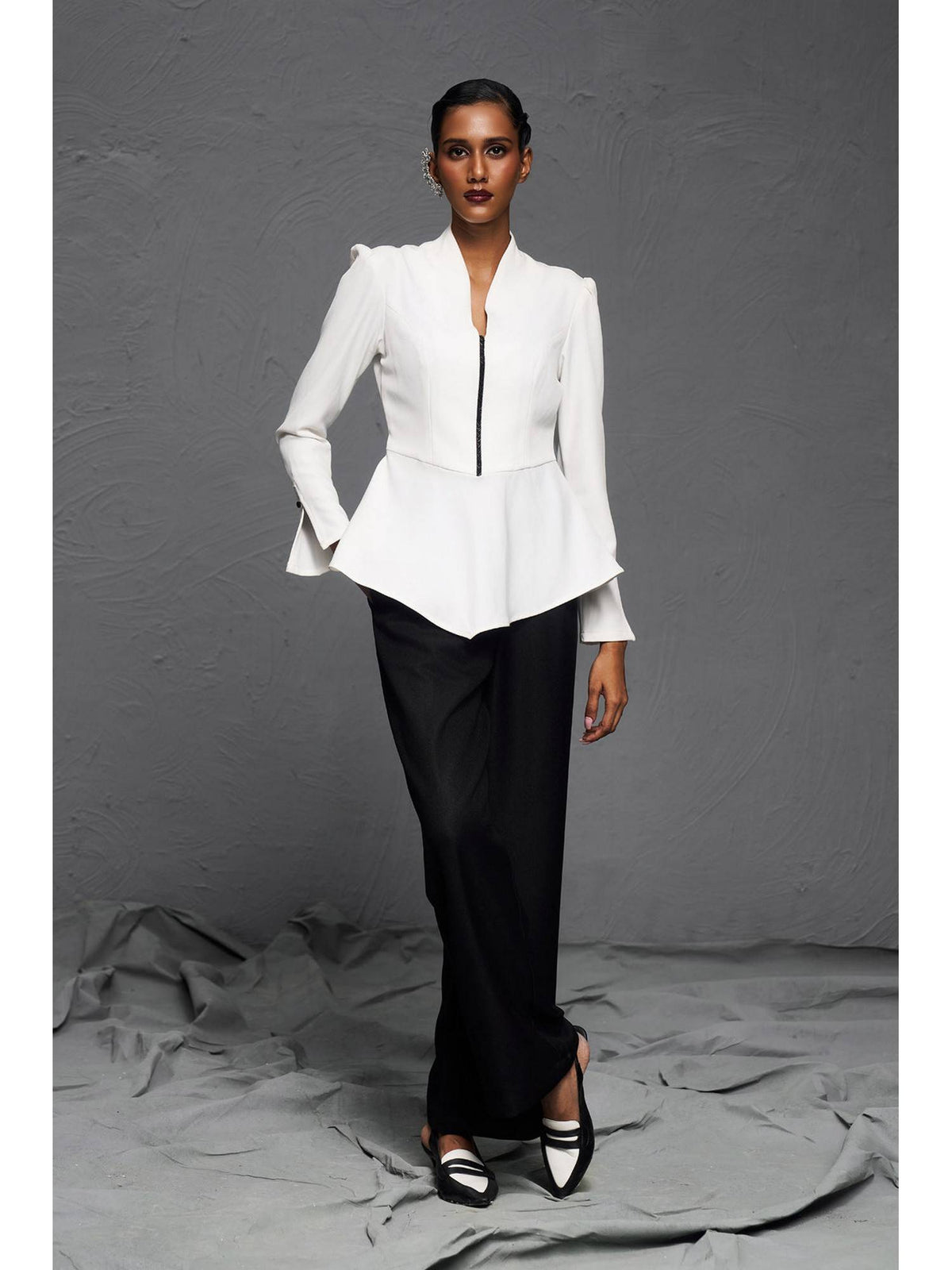 White Thick Woven Peplum Top | pt51 - view 3