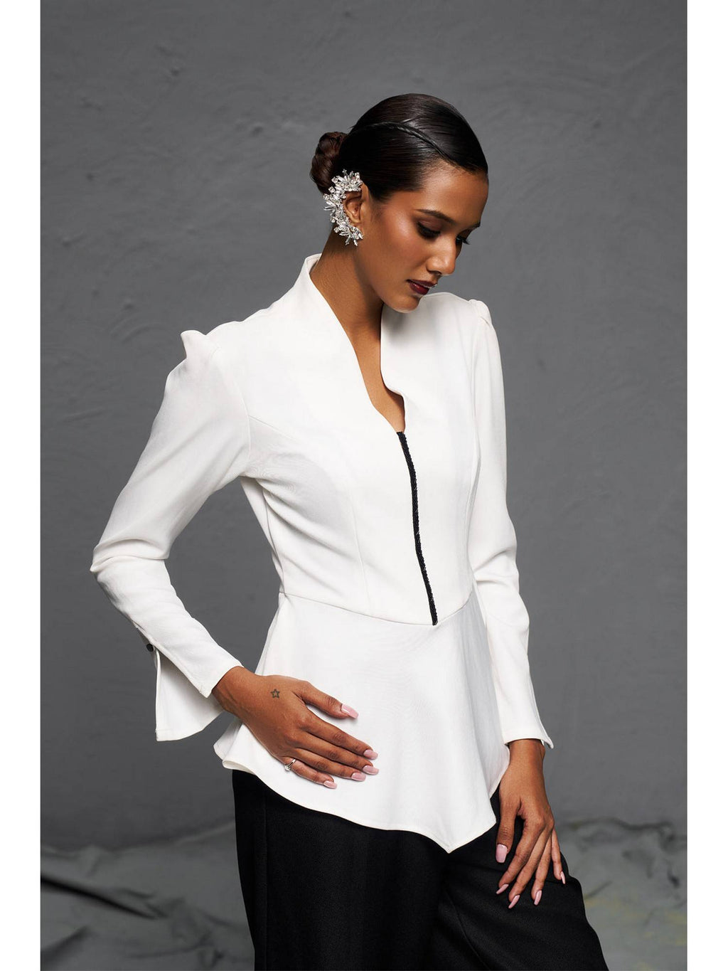 White Thick Woven Peplum Top | pt51 - view 4