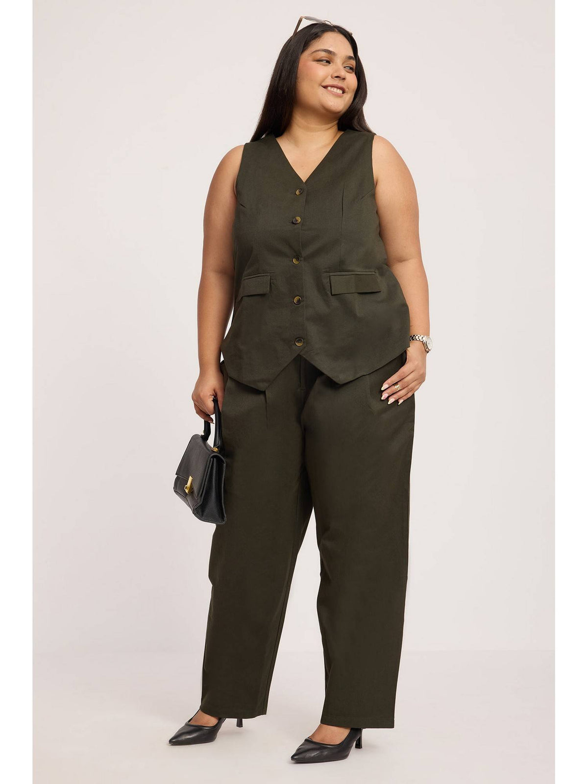 Olive Cotton Sleeveless Waist Coat | TT98 - view 3