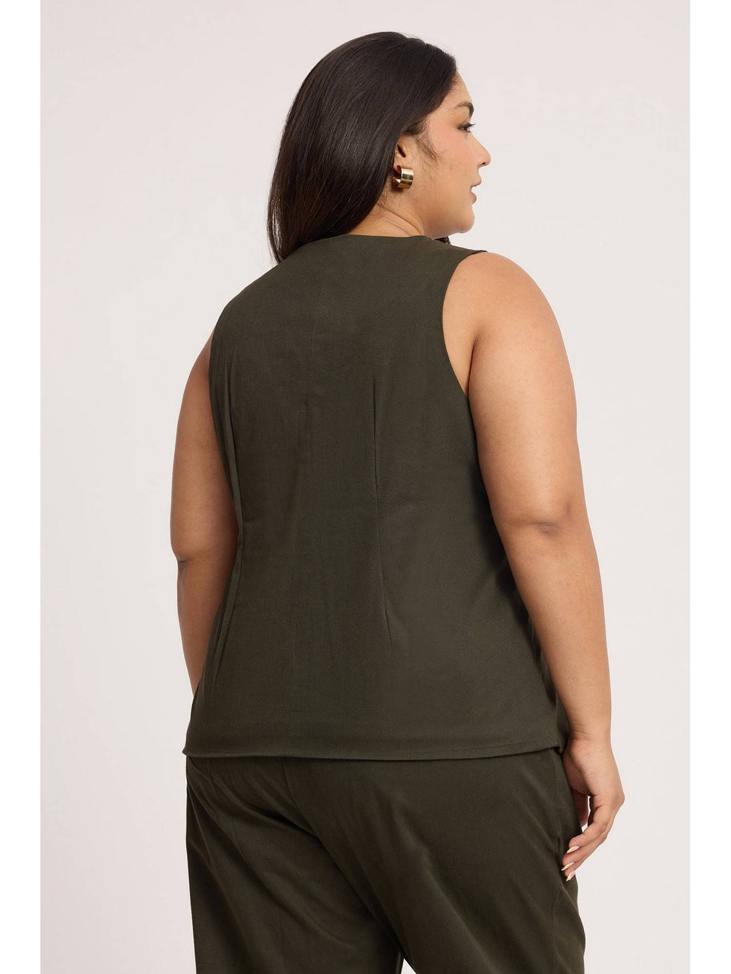 Olive Cotton Sleeveless Waist Coat | TT98 - view 4