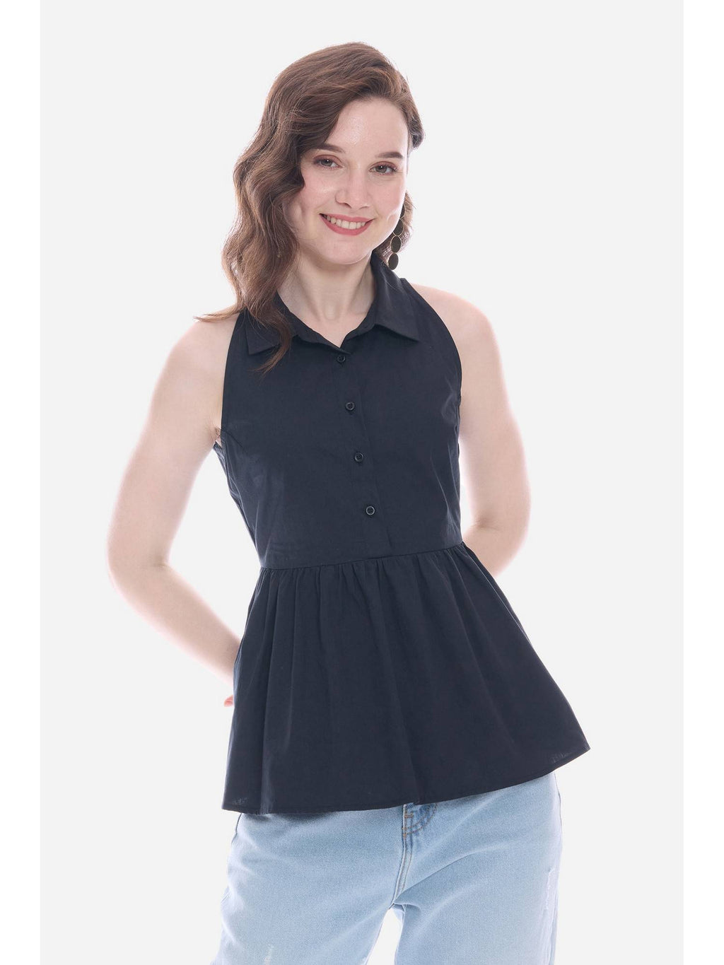 Green Collared Peplum Regular Casual Top | pt51 - view 7