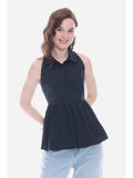 Navy Blue Collared Peplum Regular Casual Top | pt51 - view 1