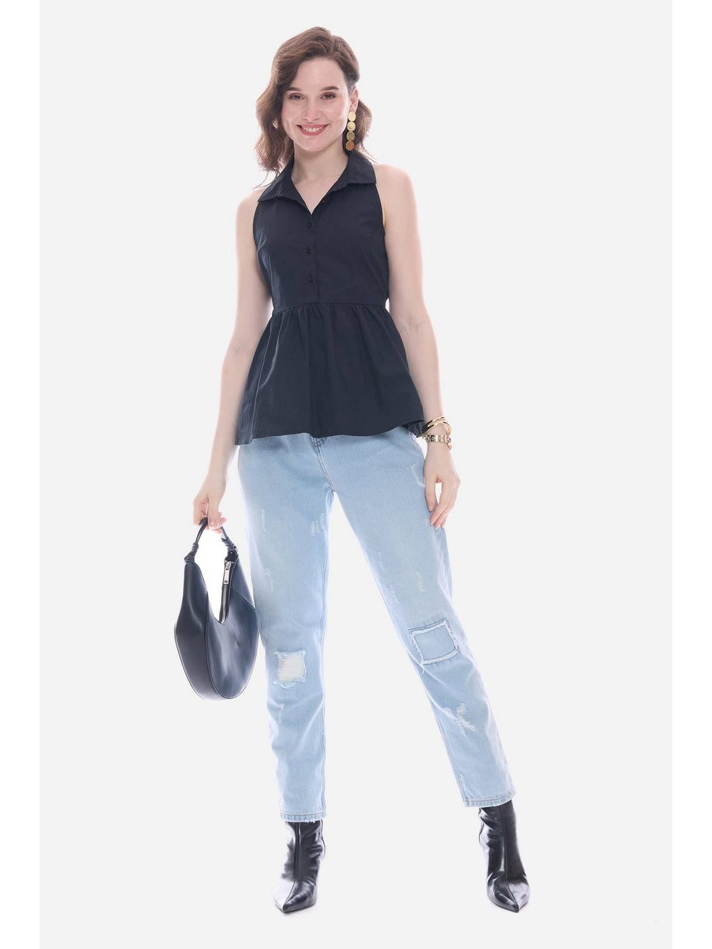 Green Collared Peplum Regular Casual Top | pt51 - view 8