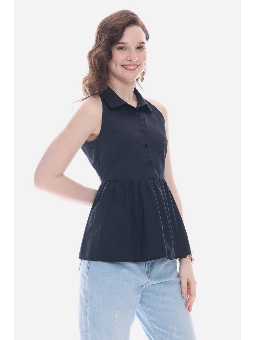 Green Collared Peplum Regular Casual Top | pt51 - view 10