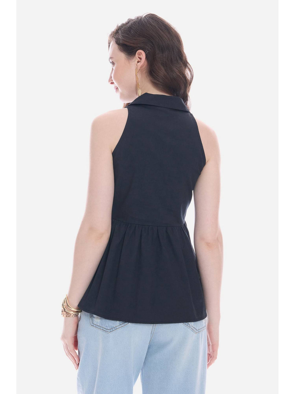 Navy Blue Collared Peplum Regular Casual Top | pt51 - view 5