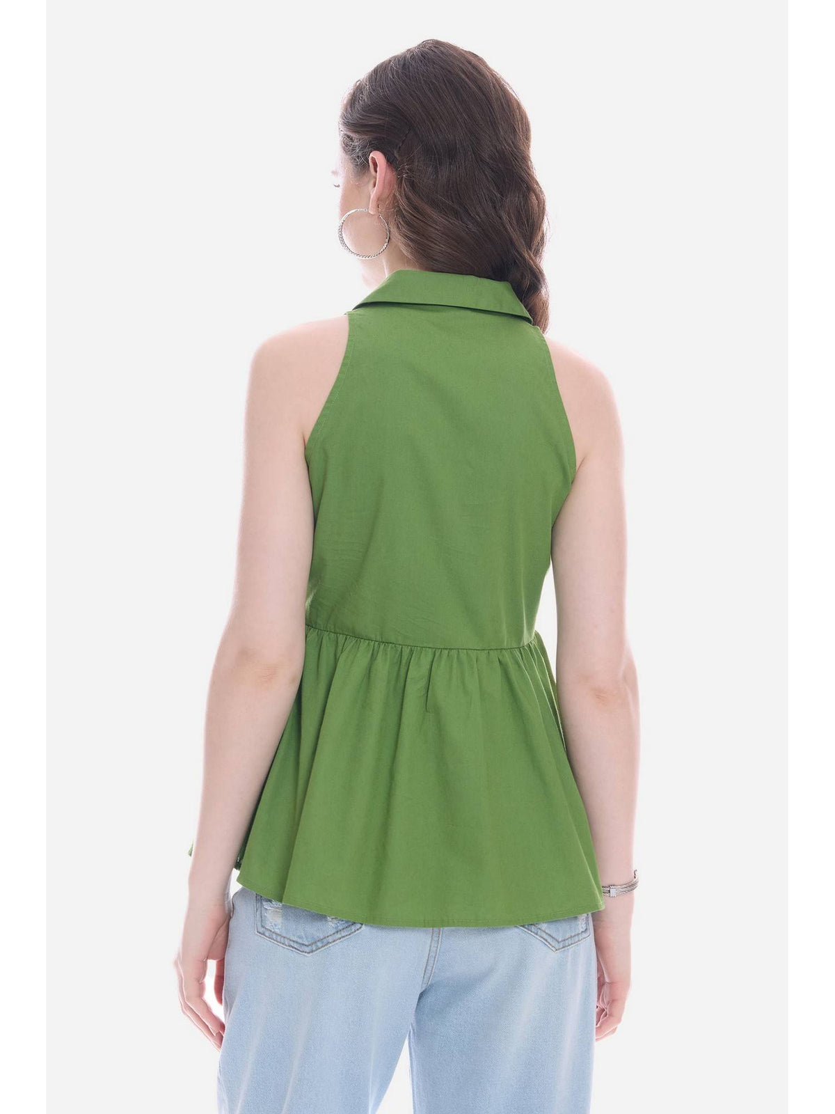 Green Collared Peplum Regular Casual Top | pt51 - view 5