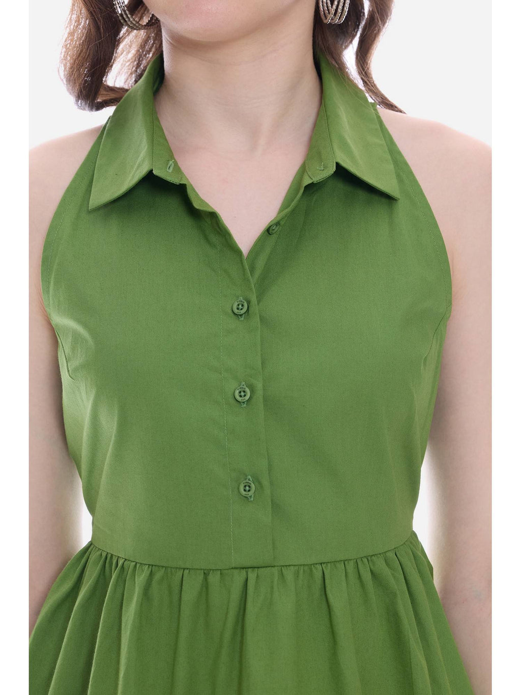 Green Collared Peplum Regular Casual Top | pt51 - view 6