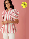 Pink Striped Peplum Top | pt51 - view 1