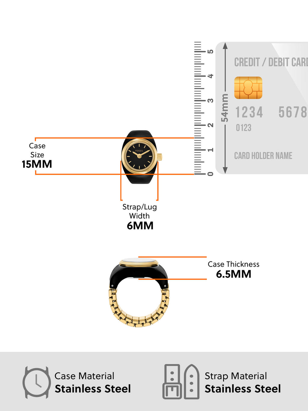 Black Quartz Analog Watch Ring (Es5413) | W92 - view 5