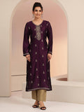 Maroon Embroidered Round Neck Kurta & Pant | KDG - view 42