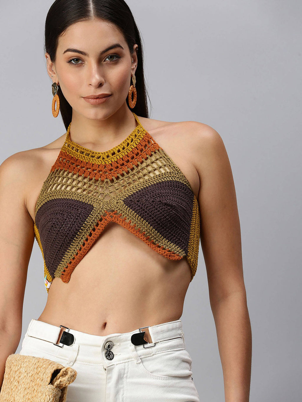 Cotton Halter Neck Bralette Crop Top - Multi Color | CT61 - view 1
