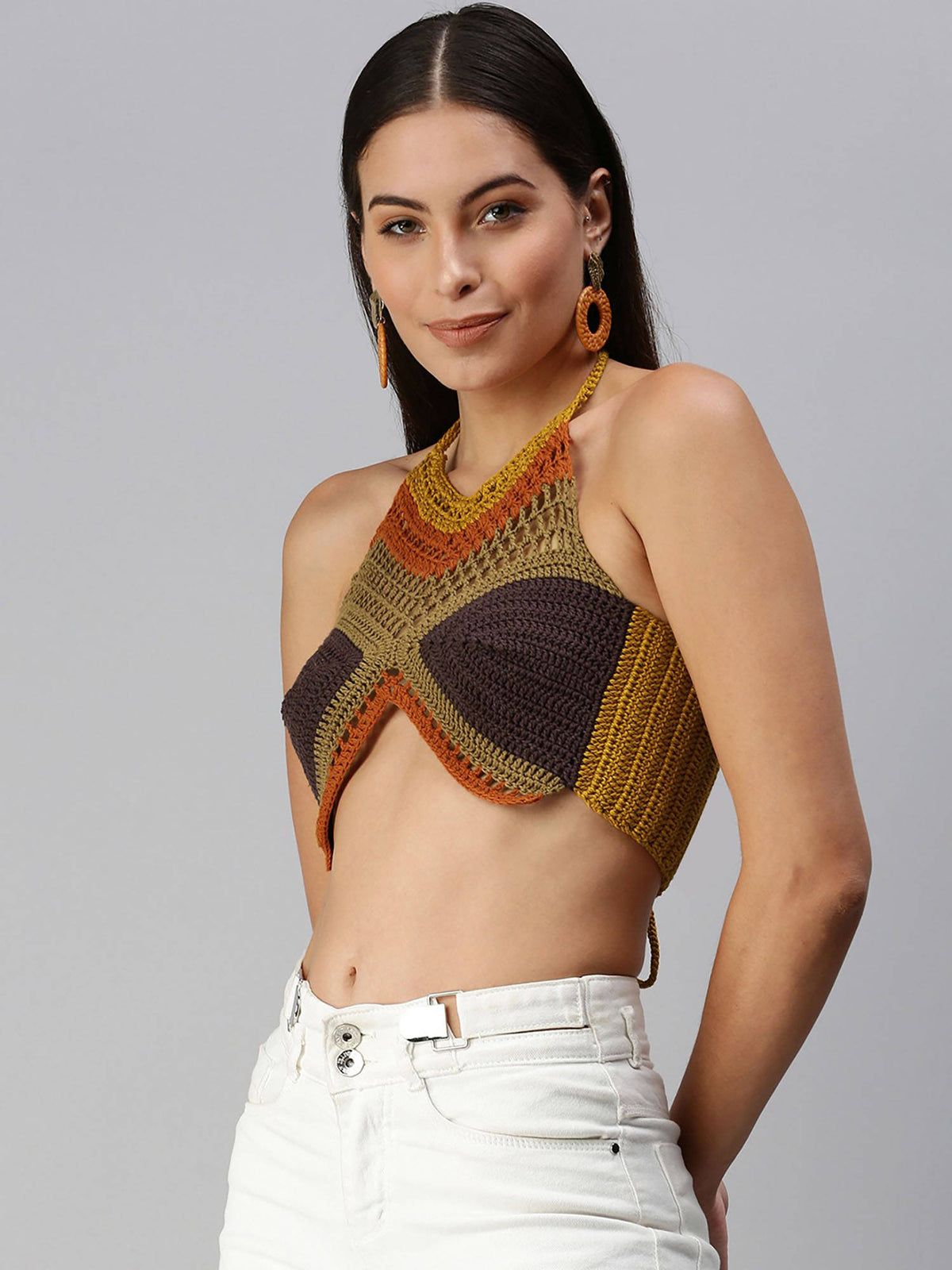 Cotton Halter Neck Bralette Crop Top - Multi Color | CT61 - view 3