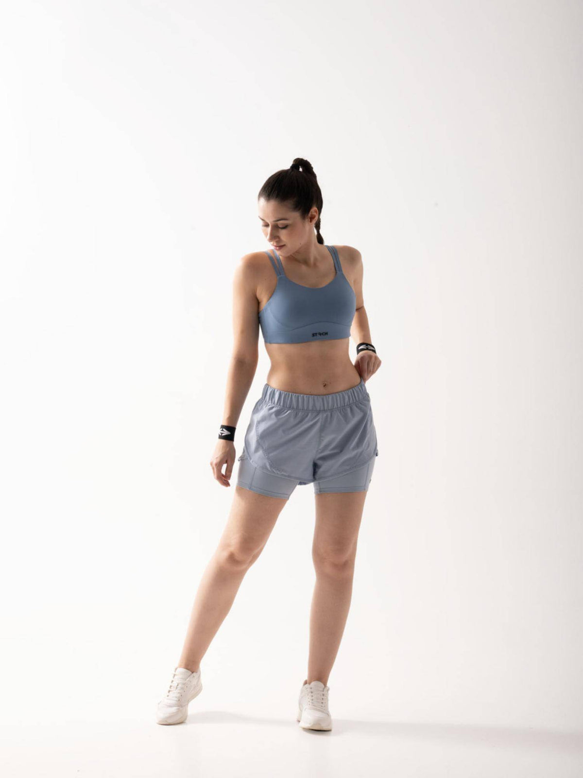 Blue Grey Solid Regular Fit High Rise Running Shorts - view 1