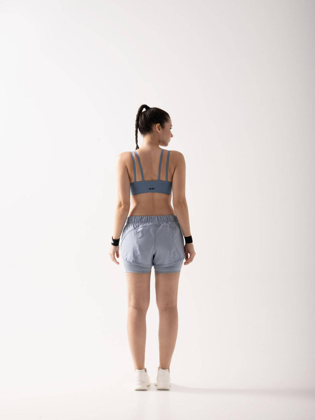 Blue Grey Solid Regular Fit High Rise Running Shorts - view 2