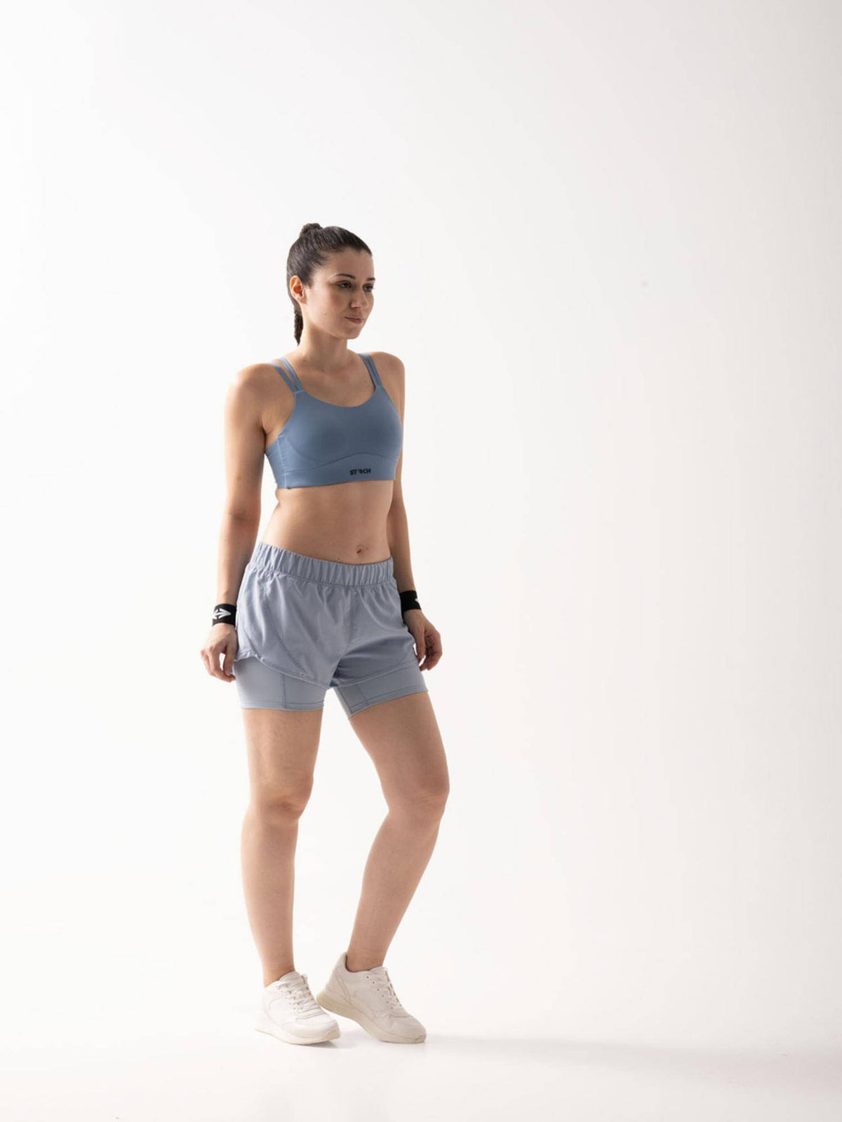 Blue Grey Solid Regular Fit High Rise Running Shorts - view 3