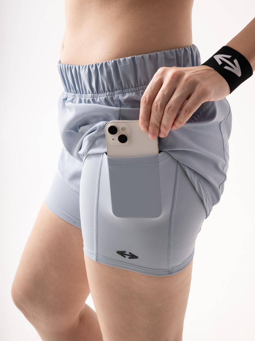 Blue Grey Solid Regular Fit High Rise Running Shorts - view 4