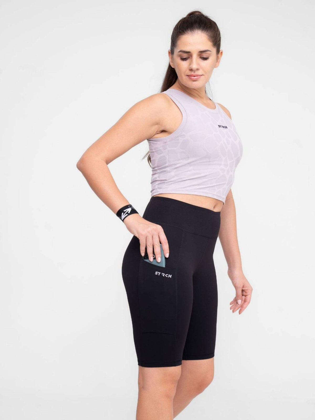 Black Solid Slim Fit High Rise Shorts - view 3