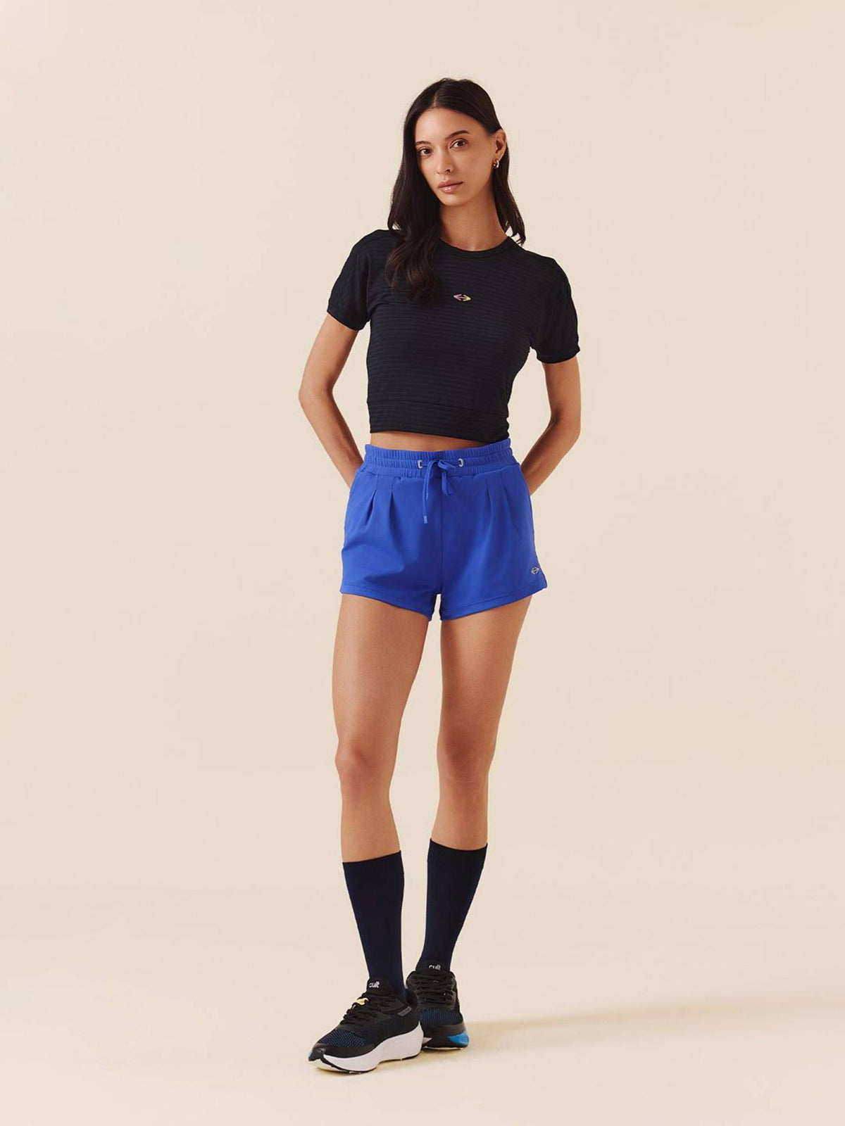 Dazzling Blue Solid Regular Fit High Rise Running Shorts - view 5