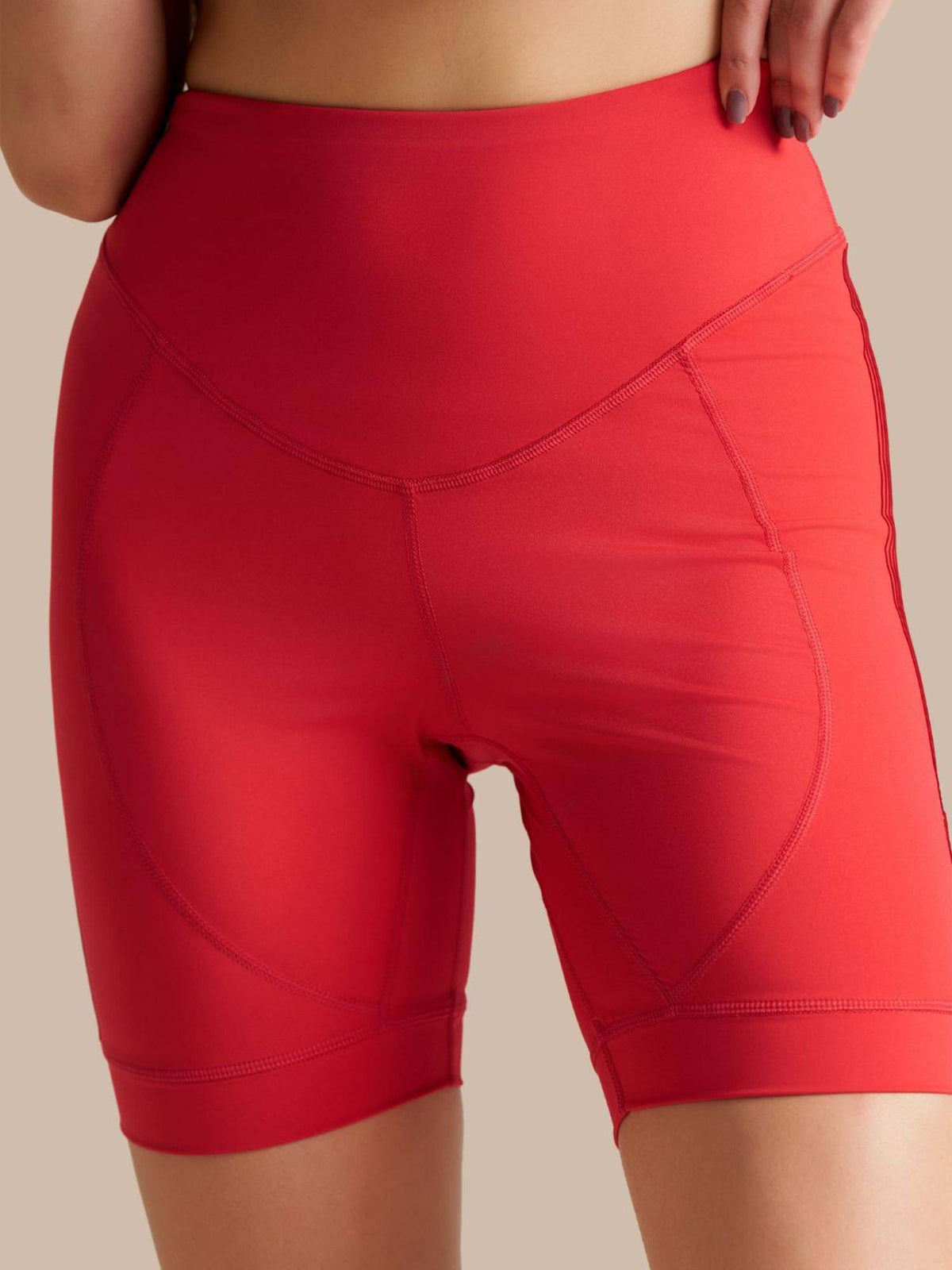 Red Solid Slim Fit High Rise Shorts - view 1