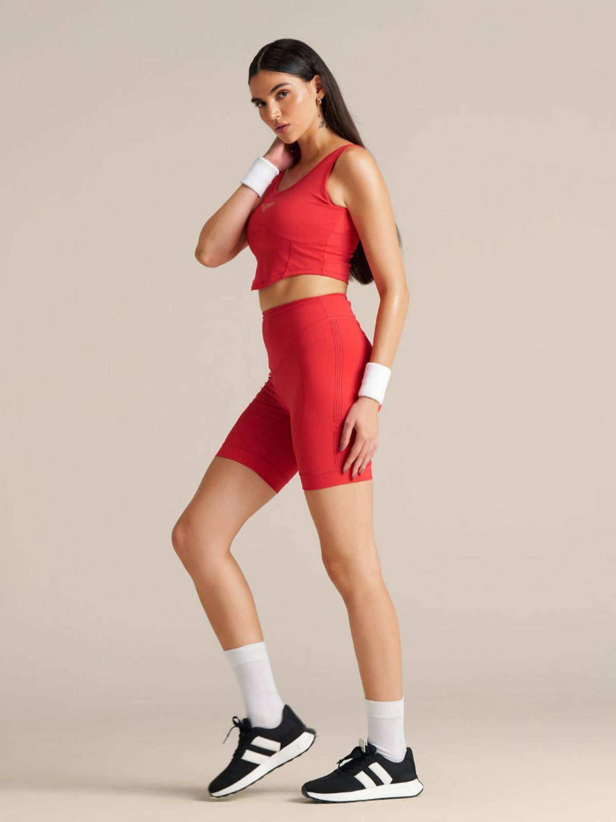 Red Solid Slim Fit High Rise Shorts - view 3
