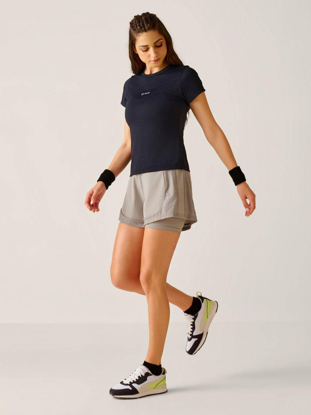 Neon Green Solid Regular Fit High Rise Running Shorts - view 12