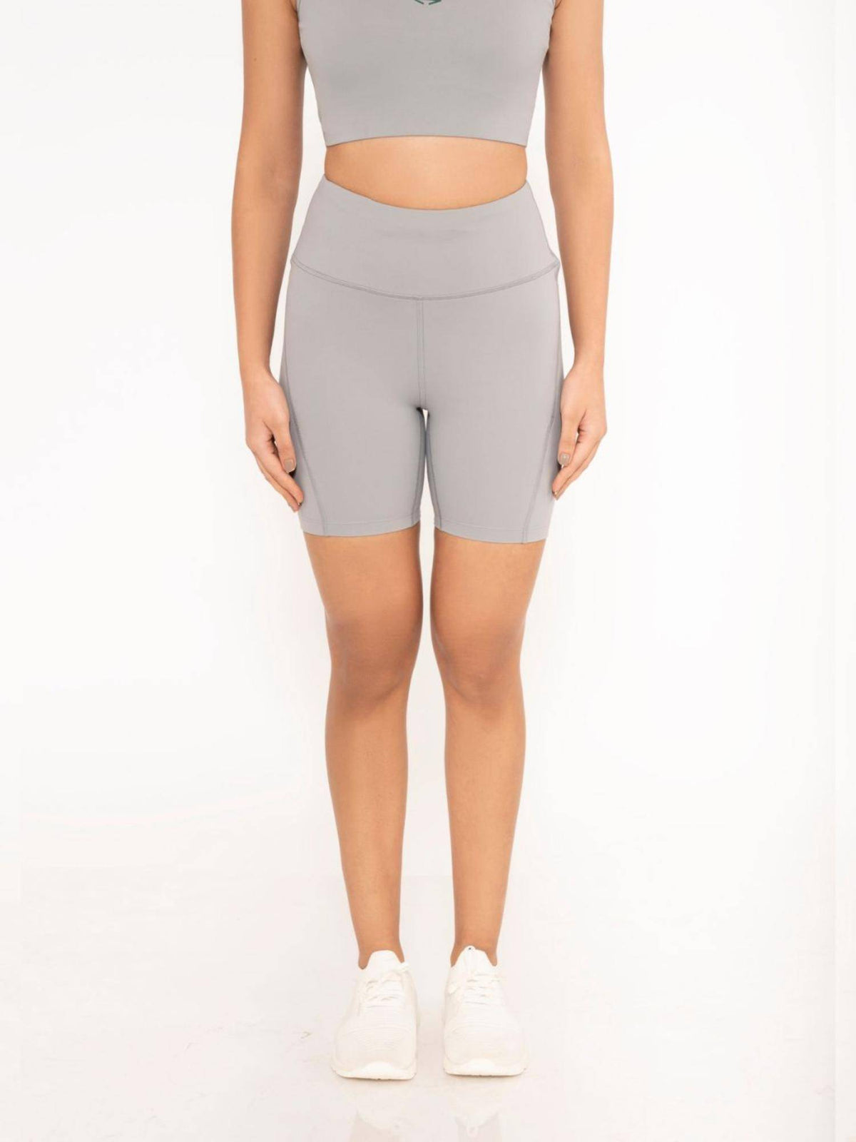 Grey Solid Slim Fit High Rise Shorts - view 1