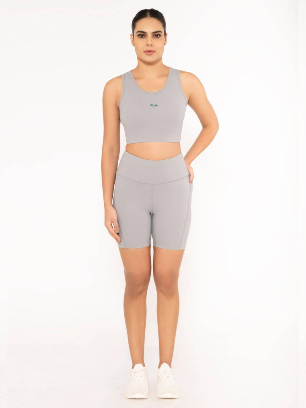 Grey Solid Slim Fit High Rise Shorts - view 2