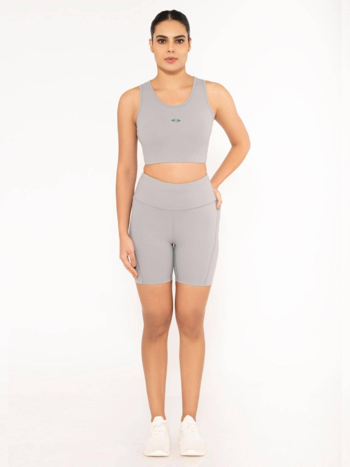 Grey Solid Slim Fit High Rise Shorts - view 2