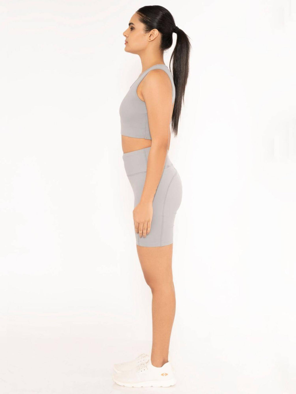 Grey Solid Slim Fit High Rise Shorts - view 5