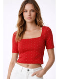 Red Cotton Polka Dots Crop Top | CT61 - view 1