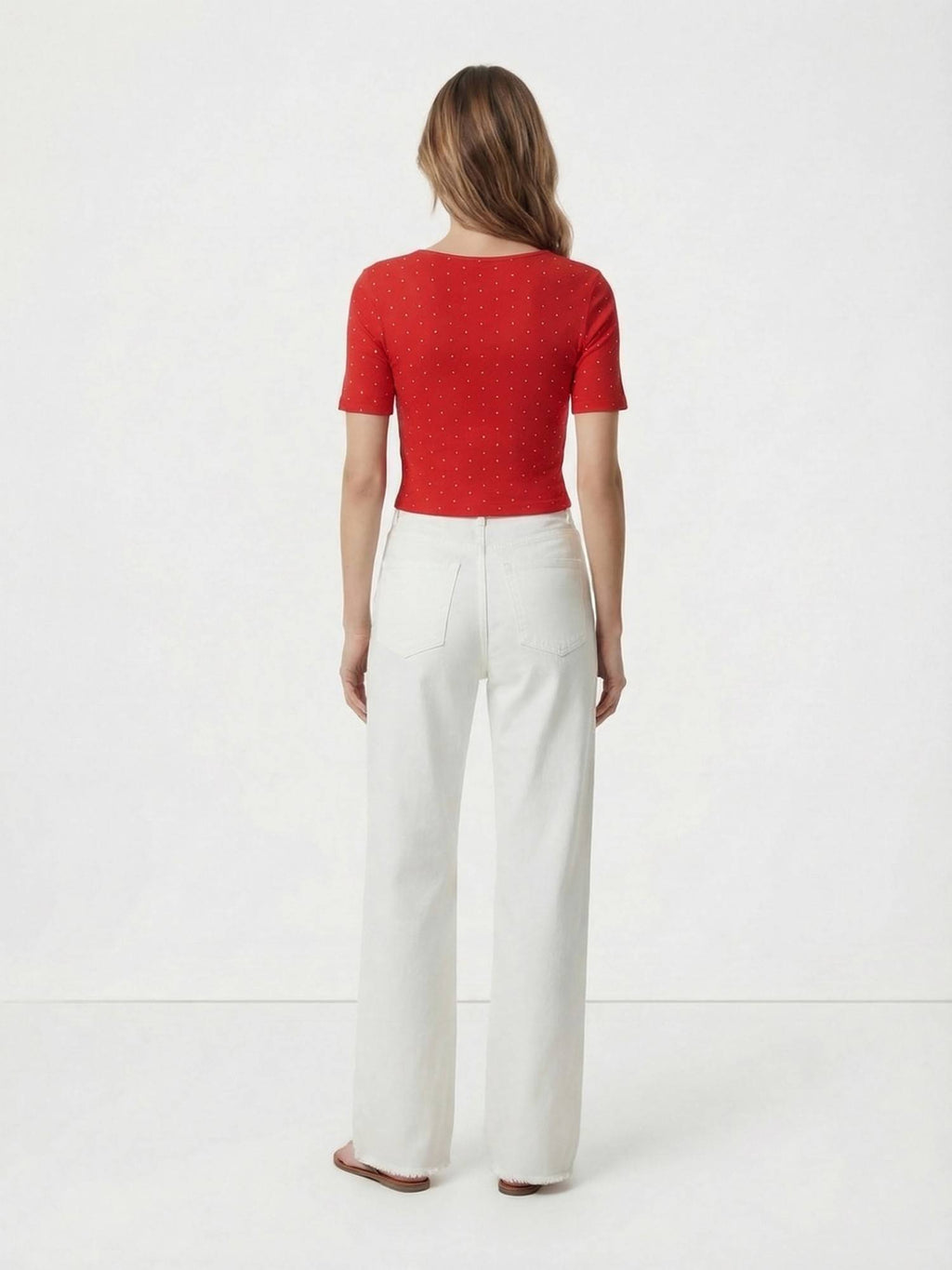 Red Cotton Polka Dots Crop Top | CT61 - view 2