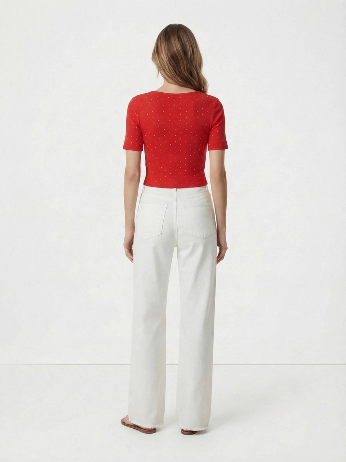 Red Cotton Polka Dots Crop Top | CT61 - view 2